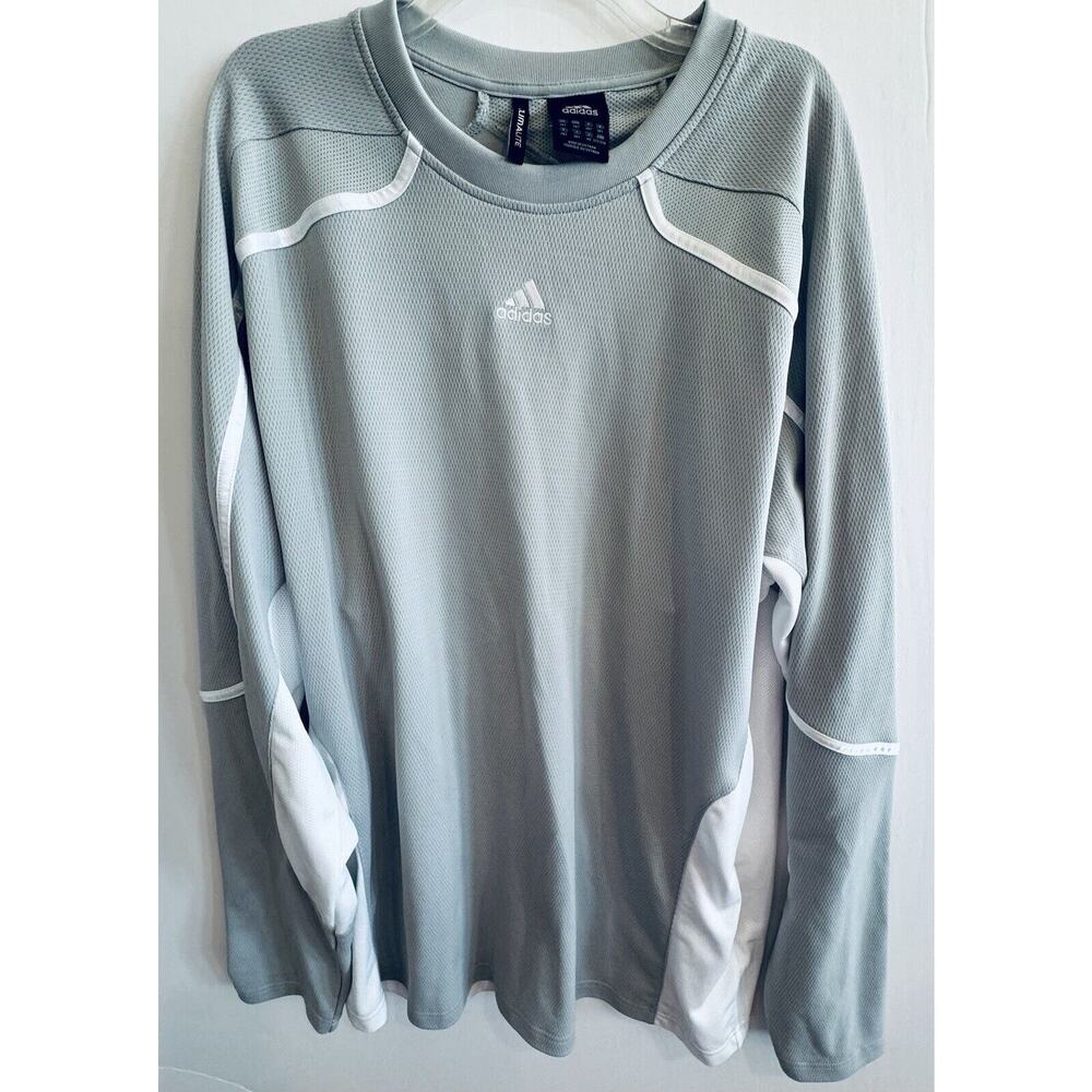 ADIDAS CLIMALITE GRAY/WHITE JOGGING SHIRT LONG SLEEVE XL